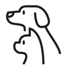 profiles of heads and necks of two dogs, one small with a short nose and one big, above the small one, with a longer nose