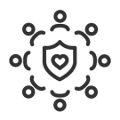 people in a circle around a shield with a heart on it